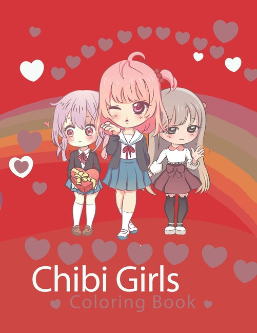 chibi girls coloring book for teens: kawaii red girl